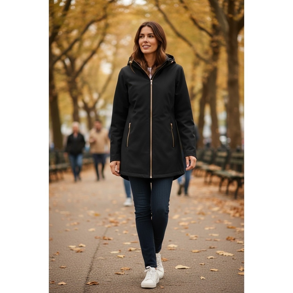 Anne Klein Black Hooded Softshell Jacket Full Zip Women's Size Small